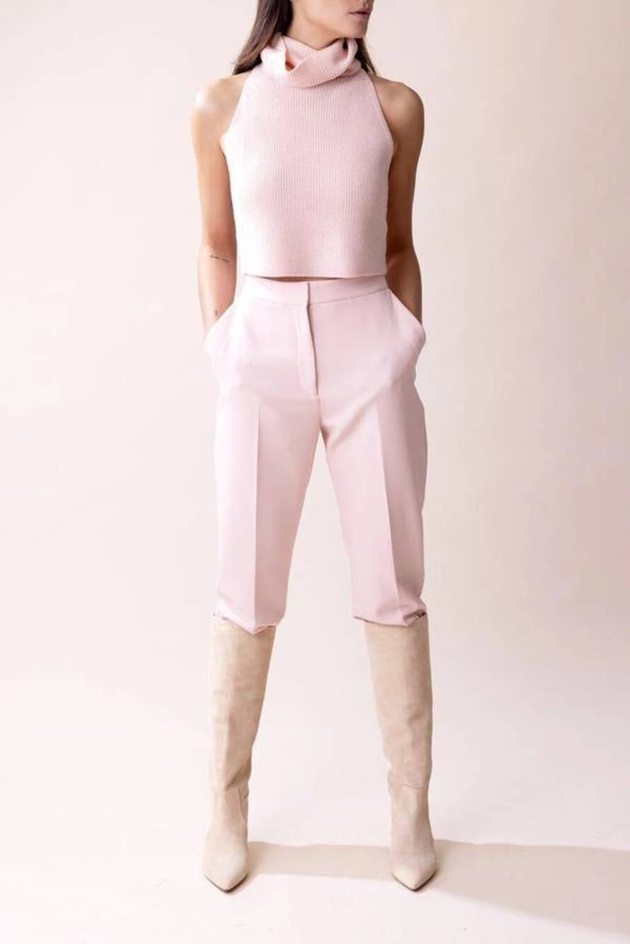 LAPOINTE Matte Crepe Slim Leg Trouser in Light Pink 10